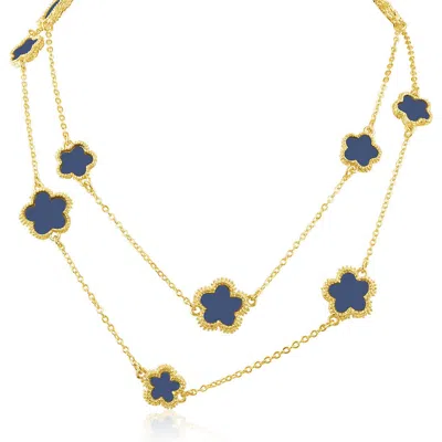Jardin Enamel Clover Station Long Necklace In Navy/gold
