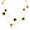 Jardin Enamel Clover Station Long Necklace In Tiger Eye/gold