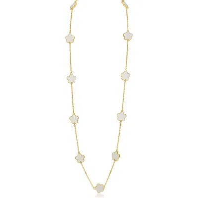 Jardin Enamel Clover Station Long Necklace In White/gold