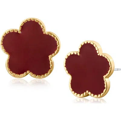 Jardin Enamel Clover Stud Earrings In Burgundy