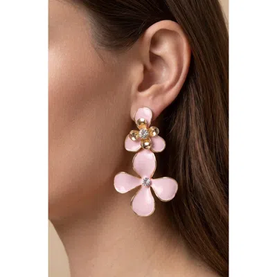 Jardin Enamel Daisy Drop Earrings In Pink/ Gold