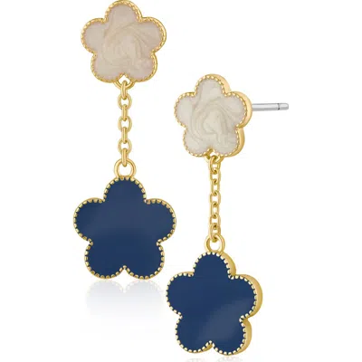 Jardin Enamel Double Flower Drop Earrings In Navy/ Gold