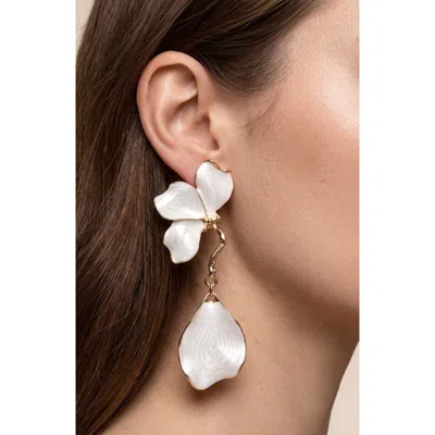 Jardin Enamel Floral Petal Drop Earrings In White/ Gold