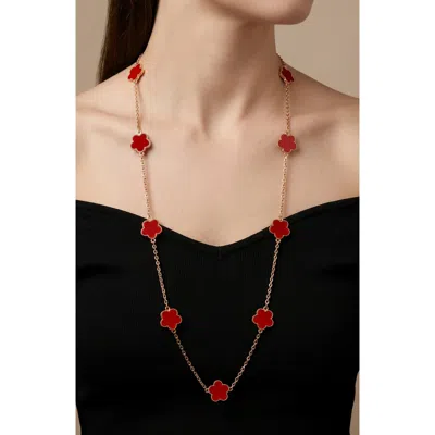 Jardin Enamel Flower Station Necklace In Red/ Gold
