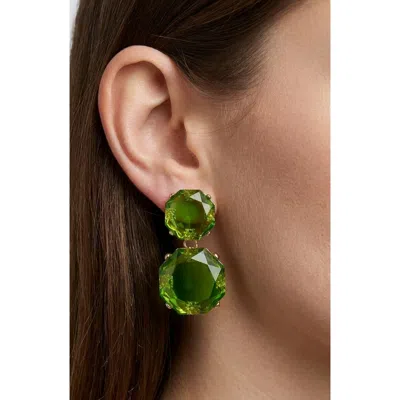 Jardin Faceted Double Drop Statement Earrings In Green/ Gold