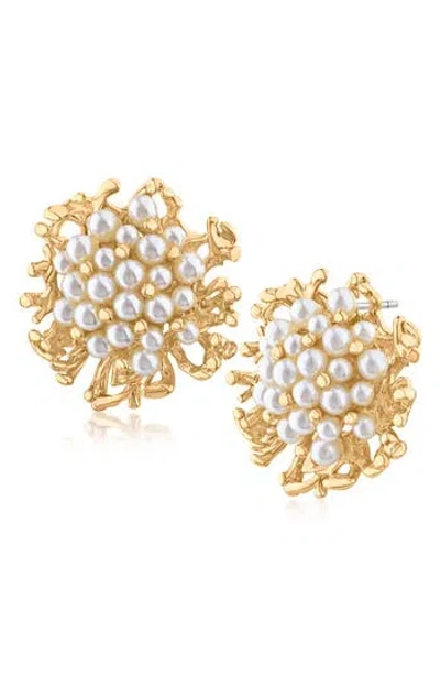 Jardin Faux Pearl Coral Cluster Stud Earrings In Multi