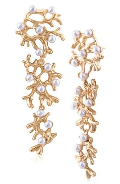 Jardin Faux Pearl Coral Drop Earrings In Multi
