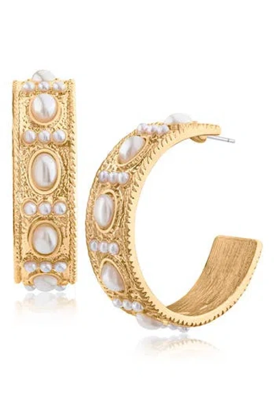 Jardin Faux Pearl Hoop Earrings In Gold