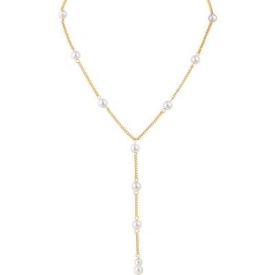 Jardin Faux Pearl Lariat Necklace In Gold