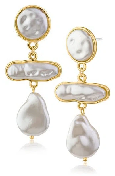 Jardin Faux Pearl Tiered Drop Earrings In Purple
