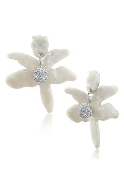 Jardin Five Petal Modern Floral Drop Earrings In Metallic