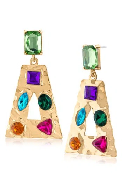 Jardin Geometric Crystal Drop Earrings In Gold