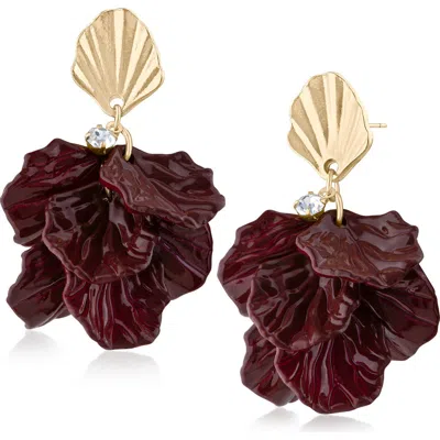 Jardin Glossed Petal Drop Earrings In Garnet/ Gold