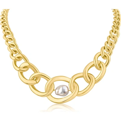 Jardin Graduated Chain Faux Pearl Bib Necklace In Gold