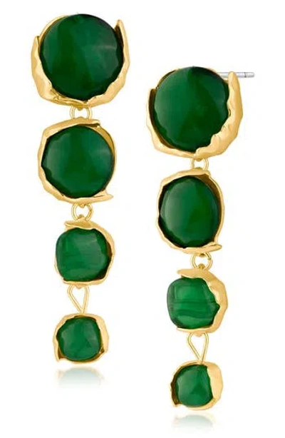 Jardin Graduated Sculpted Circle Linear Drop Earrings In Green/gold