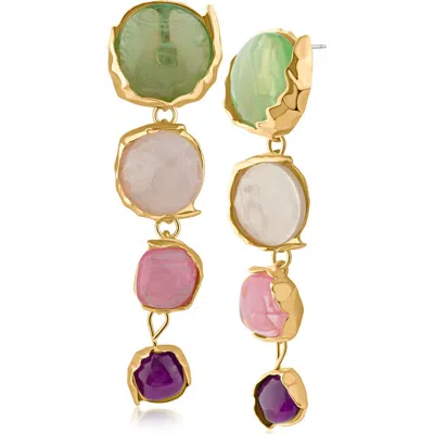 Jardin Graduated Sculpted Circle Linear Drop Earrings In Multi/gold