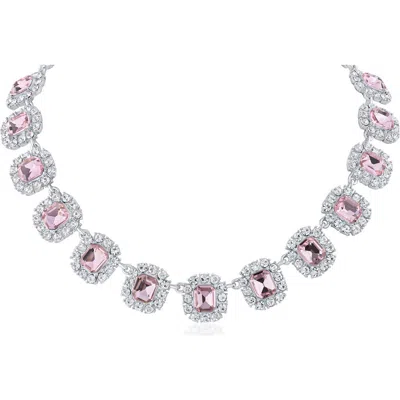 Jardin Halo Crystal Pavé Statement Necklace In Pink/ Clear Silver
