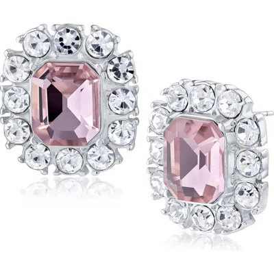 Jardin Halo Crystal Pave Stud Earrings In Pink/ Clear Silver
