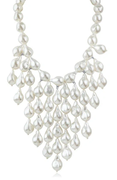 Jardin Imitation Baroque Pearl Bib Necklace In White/ Silver
