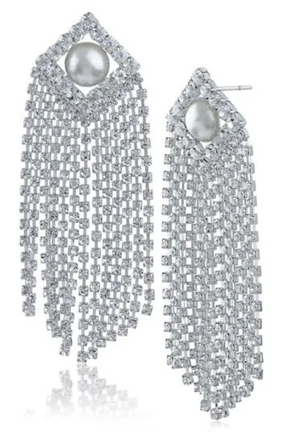 Jardin Imitation Pearl & Crystal Fringe Drop Earrings In Metallic