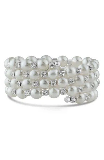 Jardin Imitation Pearl & Crystal Wire Wrap Bracelet In White