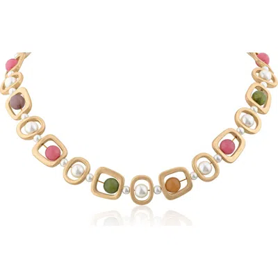 Jardin Imitation Pearl & Gemstone Statement Necklace In Gold