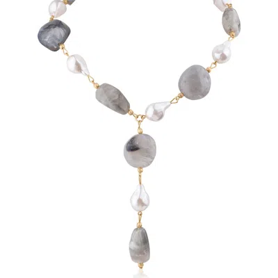 Jardin Imitation Pearl & Resin Y-necklace In White/ Black/ Gold