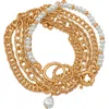 Jardin Imitation Pearl Mixed Chain Layered Bracelet In White/gold