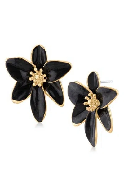 Jardin Iris Floral Enamel Statement Earrings In Black