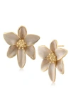 Jardin Iris Floral Enamel Statement Earrings In Neutral