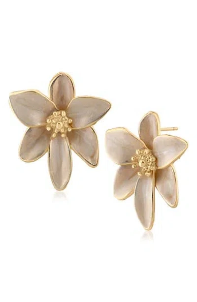 Jardin Iris Floral Enamel Statement Earrings In Neutral