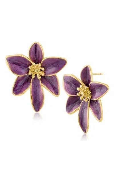 Jardin Iris Flower Drop Earrings In Purple/ Gold