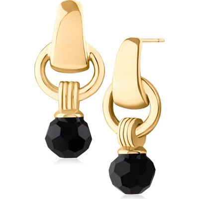 Jardin Knotted Link Crystal Drop Earrings In Black/ Gold