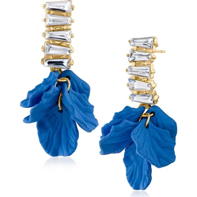Jardin Matte Petal Crystal Drop Earrings In Green/ Gold