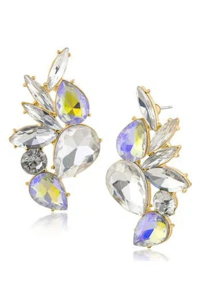 Jardin Mixed Crystal Cluster Statement Earrings In Clear/gold