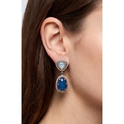 Jardin Mixed Stone Pavé Drop Earrings In Blue/ Gold