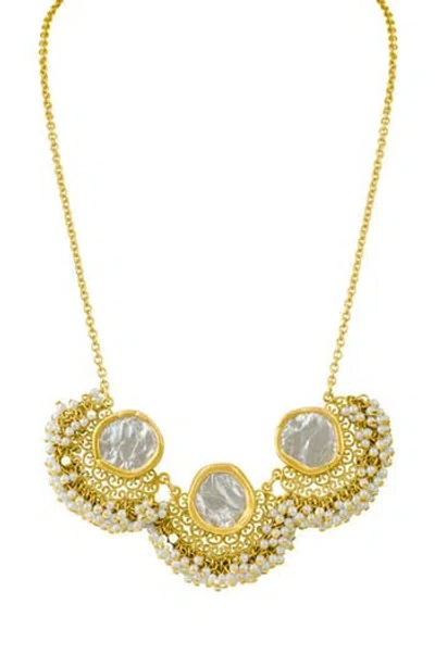 Jardin Mother-of-pearl & Imitation Pearl Frontal Necklace In Gold