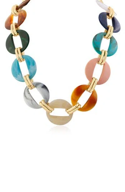 Jardin Multicolor Resin Disc Necklace In Gold