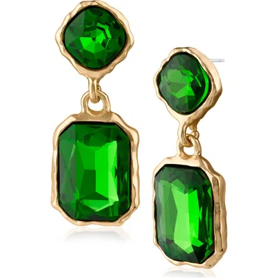 Jardin Organic Framed Crystal Drop Earrings In Green/ Gold