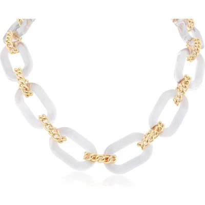Jardin Oval Lucite Chain Statement Necklace In Clear/ Gold