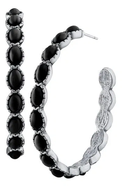 Jardin Oval Resin Stone Hoop Earrings In Black