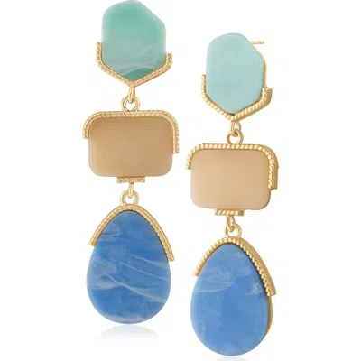 Jardin Pastel Stone Drop Statement Earrings In Blue/ Gold