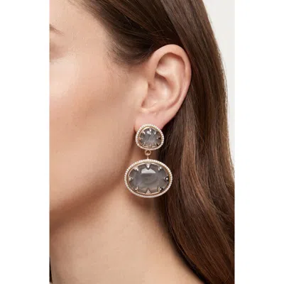 Jardin Pav Cabochon Drop Earrings In Grey/ Gold
