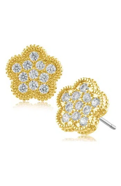 Jardin Pavé Cubic Zirconia Five Clover Stud Earrings In Clear/gold