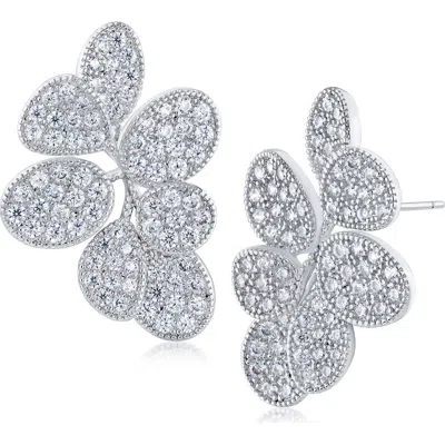 Jardin Pavé Cubic Zirconia Leaf Cluster Stud Earrings In Silver