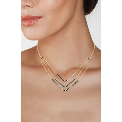 Jardin Pavé Cubic Zirconia Triple V-bar Necklace In Black Rhodium/ Gold