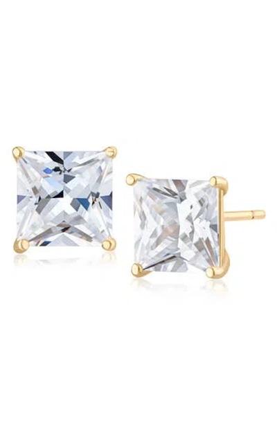 Jardin Princess Cut Cubic Zirconia Stud Earrings In Gold