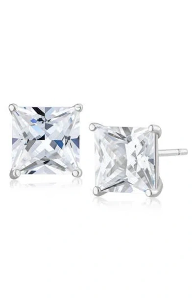 Jardin Princess Cut Cubic Zirconia Stud Earrings In Silver