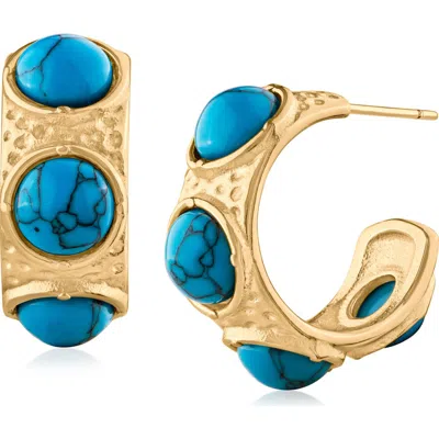 Jardin Reconstructed Turquoise Inlay Hoop Earrings In Turquoise/ Gold