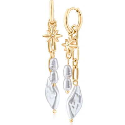Jardin Removable Imitation Pearl Star Drop Earrings In White/ Gold